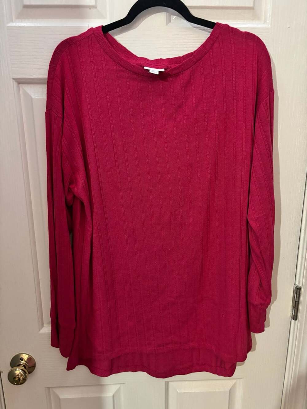 LuLaRoe Nora Boat Neck Long Sleeve Top Size L Red Knit Shirt